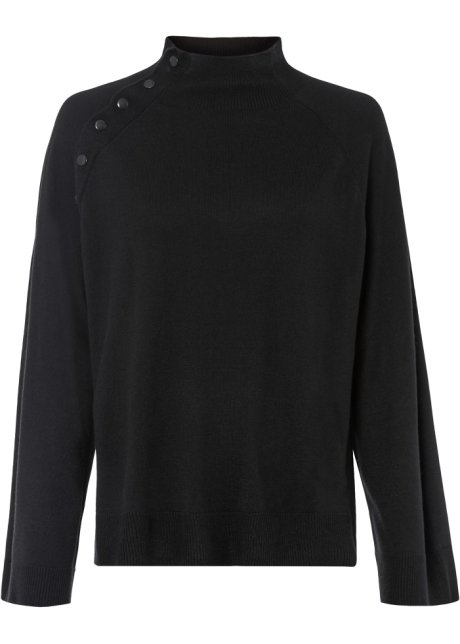 Pullover mit Knöpfen in schwarz von vorne - BODYFLIRT