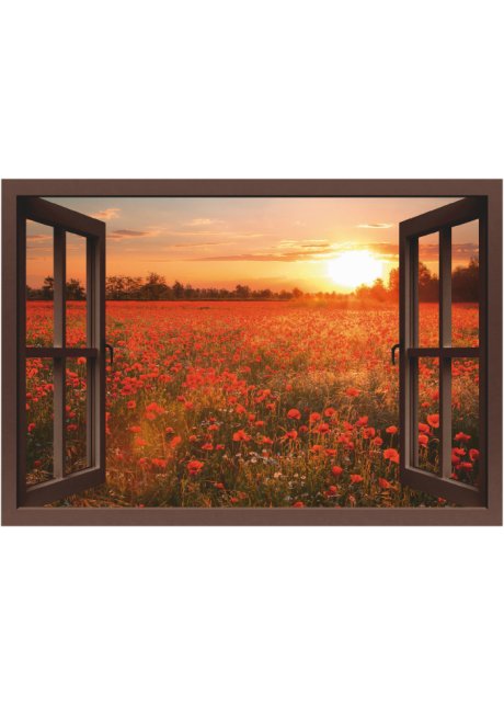 Alubild mit Fensterblick auf Mohnblumenfeld in rot - bpc living bonprix collection