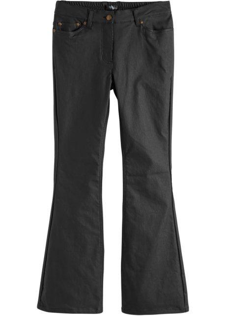 High-Waist-Stretch-Hose mit Beschichtung und Bequembund, Flared in schwarz von vorne - bpc bonprix collection