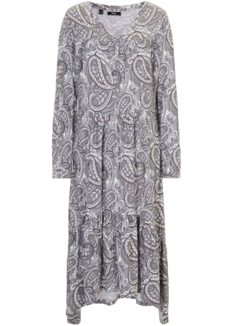 Midi Shirtkleid aus Baumwoll- Viskose Mischung, mit Zipfelsaum in grau von vorne - bpc bonprix collection