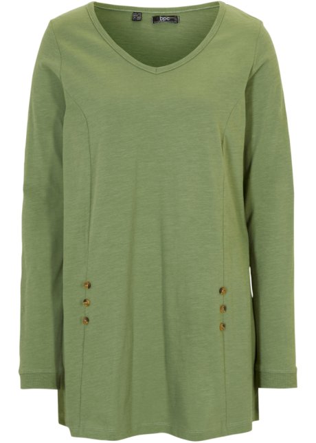 Baumwoll-Longshirt in A-Linie in grün von vorne - bpc bonprix collection