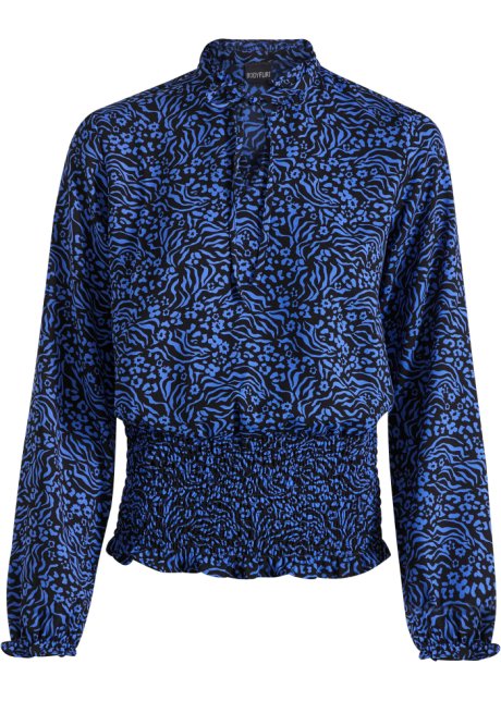 Bluse mit Smockeinsatz in blau von vorne - BODYFLIRT