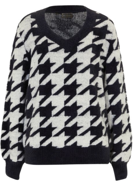 Jaquard-Pullover mit Woll-Anteil in schwarz von vorne - bonprix PREMIUM