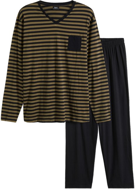 Pyjama mit Streifen in schwarz von vorne - bpc bonprix collection