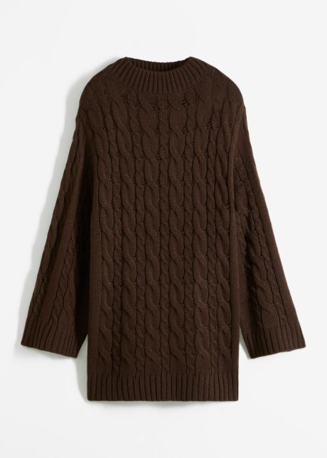 Oversized Pullover mit Zopfmuster in braun von vorne - RAINBOW