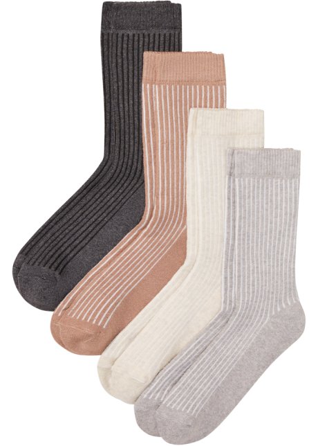 Thermo Socken (4er Pack) mit Innenfrottee und Rippoptik in weiß von vorne - bpc bonprix collection