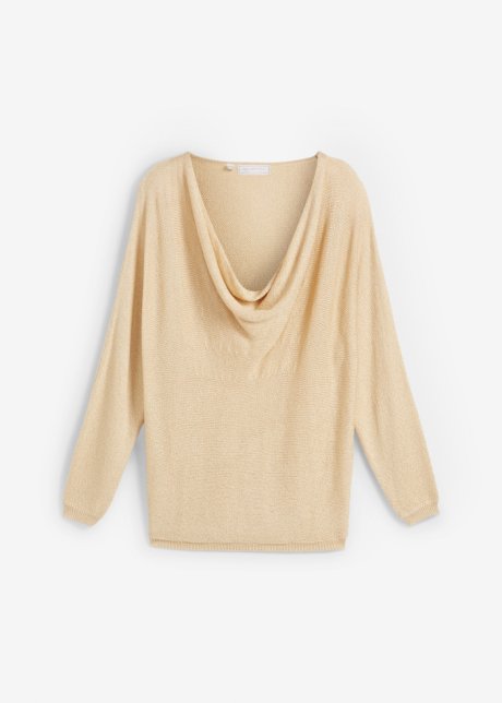 Pullover mit Wasserfallausschnitt in gold von vorne - bpc selection