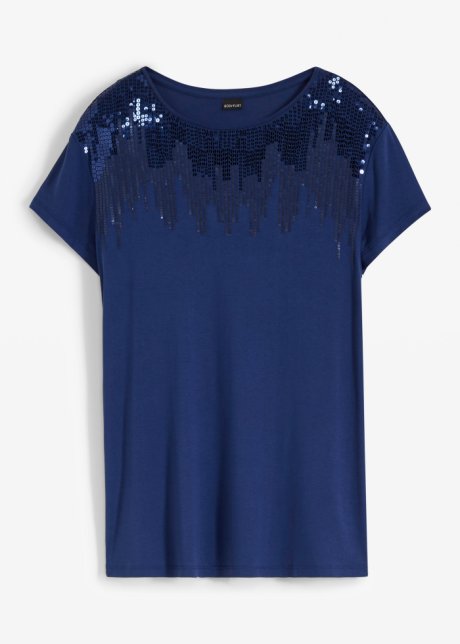 Shirt mit Pailletten in blau von vorne - BODYFLIRT