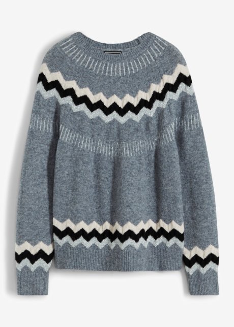 Pullover mit Norweger-Muster und Lurex in grau von vorne - RAINBOW