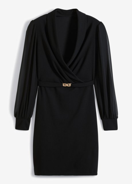 Kleid mit Chiffon  in schwarz von vorne - BODYFLIRT boutique