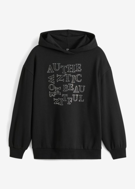 Oversize-Sweatshirt mit Glitzer-Druck in schwarz von vorne - RAINBOW