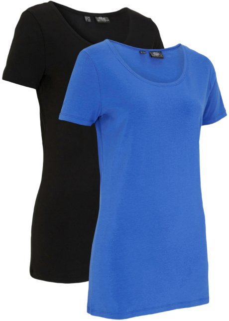 Sport-Longshirt mit Baumwolle (2er Pack) in blau von vorne - bpc bonprix collection