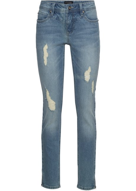 Stretch-Jeans mit Reißverschluss in blau - BODYFLIRT