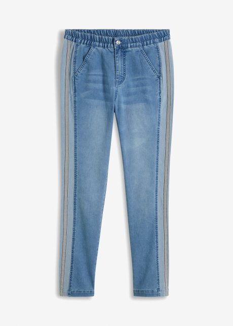 Stretch-Jeans mit Streifeneinsatz in blau von vorne - BODYFLIRT