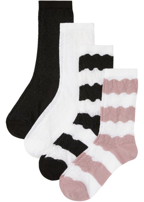 Socken mit Strickmuster mit Bio-Baumwolle (4er Pack) in weiß von vorne - bpc bonprix collection