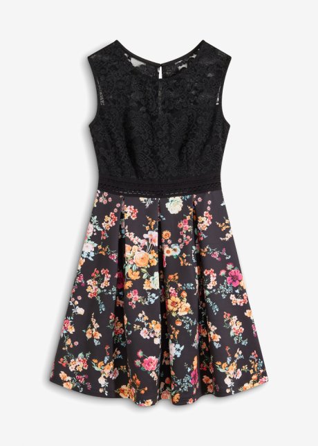 Kleid mit Blumendruck in schwarz von vorne - BODYFLIRT boutique