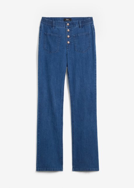 Flared Jeans, High Waist, Bequembund in blau von vorne - bpc bonprix collection