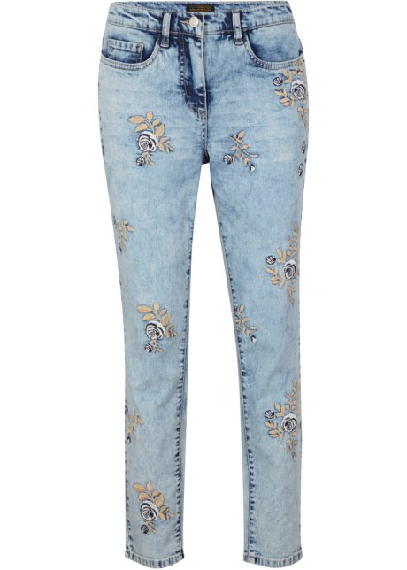 Slim Jeans Mid Waist, cropped in blau von vorne - bpc selection