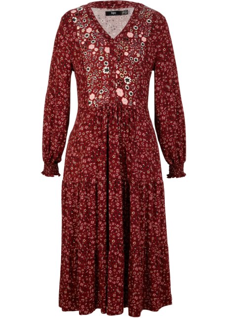 Jerseykleid aus Viskose mit Bindeband, mittellang in rot von vorne - bpc bonprix collection