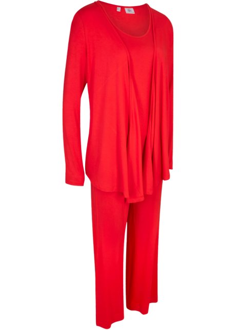 Shirt, Jacke, Hose (3-tlg.Set) mit Viskose in rot von vorne - bpc bonprix collection