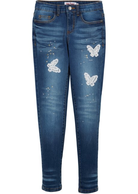 Mädchen Jeans mit Schmetterlings-Applikation in blau von vorne - John Baner JEANSWEAR