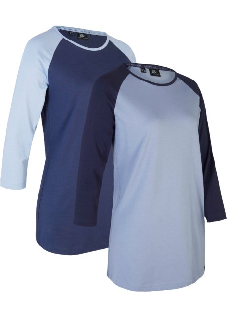 Sport-Shirt aus Bio-Baumwolle, 2er-Pack, 3/4-Arm in blau von vorne - bpc bonprix collection