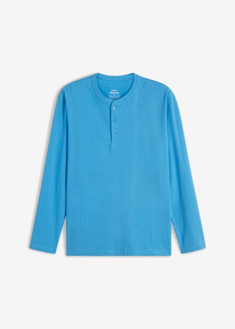 Essential Seamless Henleyshirt, Langarm aus Bio Baumwolle in blau von vorne - bpc bonprix collection