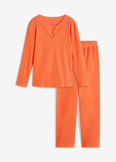 Pyjama aus Waffeljersey  in orange von vorne - bpc bonprix collection