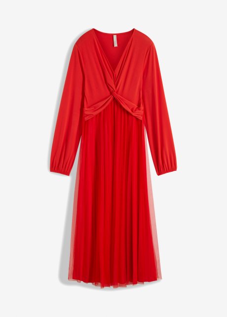 Kleid mit Plissee in rot von vorne - BODYFLIRT boutique