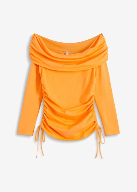 Carmenshirt mit Raffungen in orange von vorne - RAINBOW
