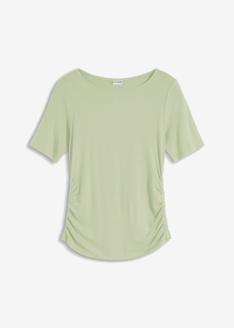 Shirt mit seitlicher Raffung in grün von vorne - BODYFLIRT