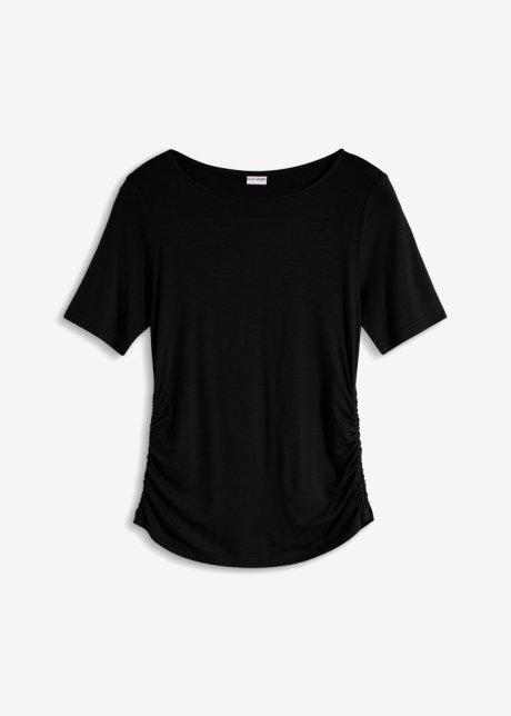 Shirt mit seitlicher Raffung in schwarz von vorne - BODYFLIRT