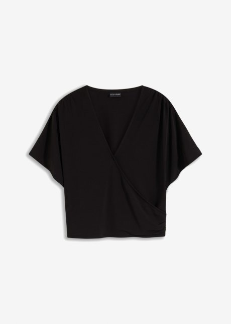 Jersey-Bluse mit Twist in schwarz von vorne - BODYFLIRT