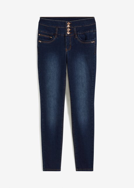 High Waist Skinny-Jeans mit langer Knopfleiste in blau von vorne - RAINBOW