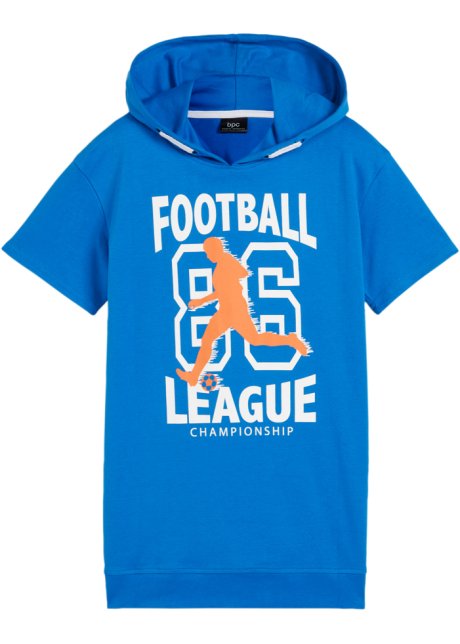 Jungen T-Shirt mit Kapuze aus Bio-Baumwolle in blau von vorne - bpc bonprix collection