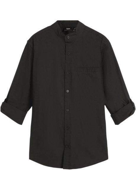 Jungen Langarmhemd mit Turnup in schwarz von vorne - bpc bonprix collection