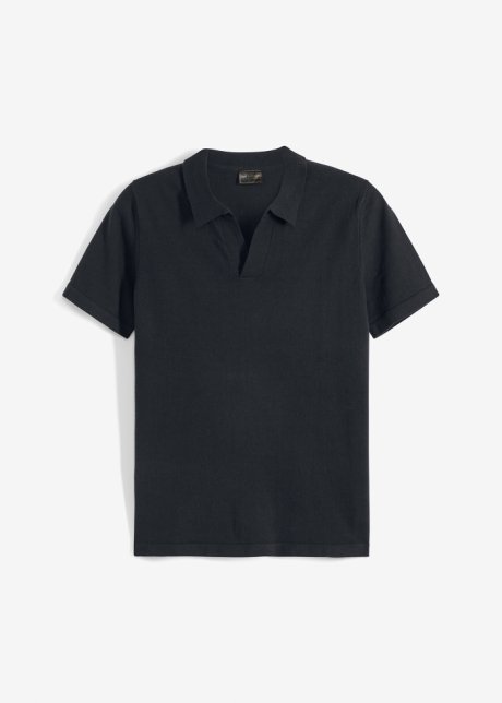 Feinstrick - Poloshirt in schwarz von vorne - bpc selection