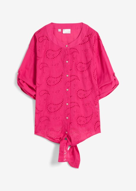 Leicht transparente Hemdbluse mit Knotendetail in pink von vorne - bpc selection