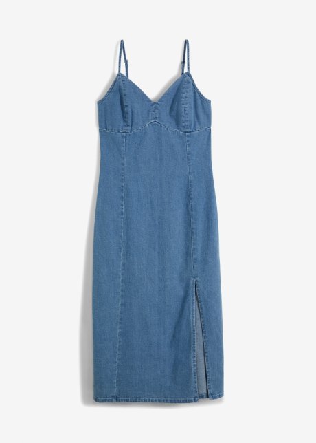 Jeanskleid mit Schlitz in blau von vorne - RAINBOW