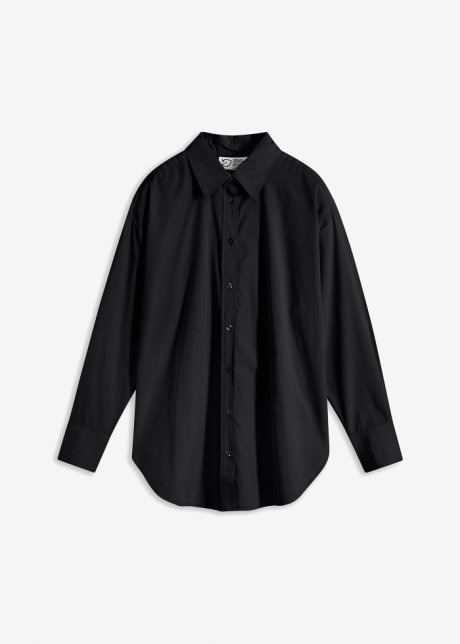 Oversized Hemd mit Knopfleiste in schwarz von vorne - bpc bonprix collection