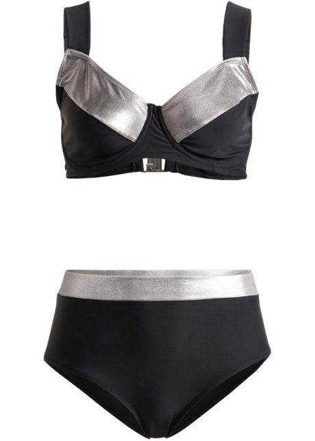 Exklusiver Minimizer Bikini (2-tlg.Set) aus recyceltem Polyamid in schwarz von vorne - bpc bonprix collection