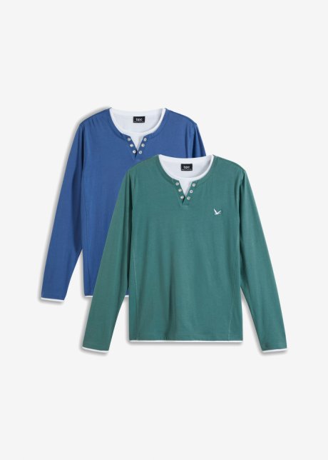 2 in 1 Shirt (2er Pack), Langarm in blau von vorne - bpc bonprix collection