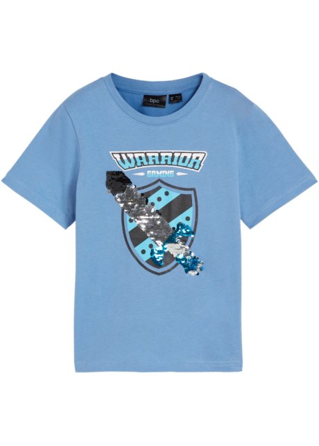 Jungen T-Shirt mit Wendepailletten in blau von vorne - bpc bonprix collection