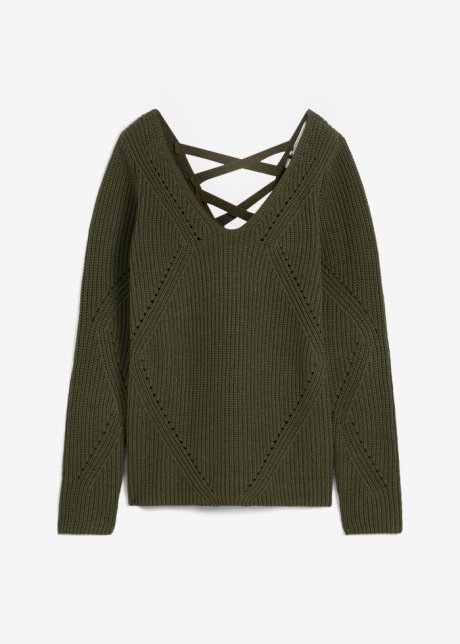 Pullover mit raffinierten Rückenausschnitt in grün von vorne - bpc selection