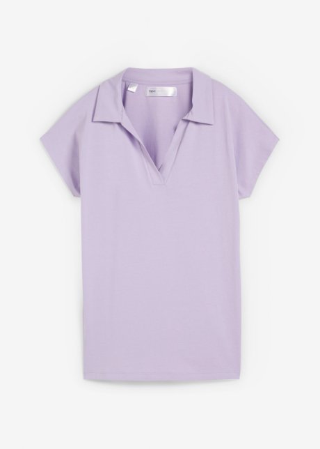 Shirt mit offenem Polokragen in lila von vorne - bpc selection