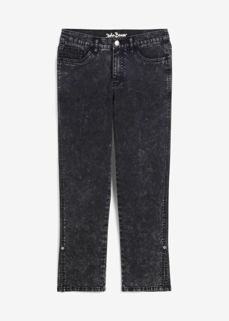 Straight Jeans Mid Waist, cropped Stretch  in schwarz von vorne - John Baner JEANSWEAR