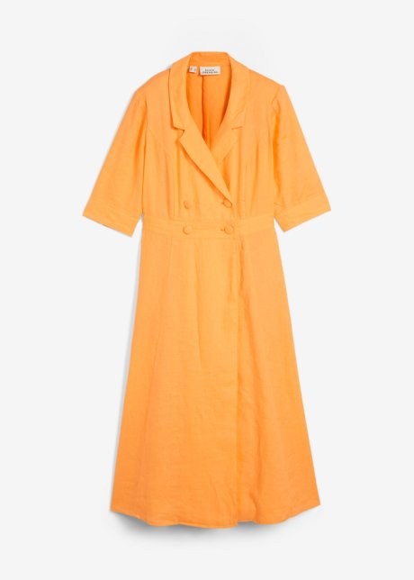 Hemdblusenkleid aus reinem Leinen  in orange von vorne - bonprix PREMIUM
