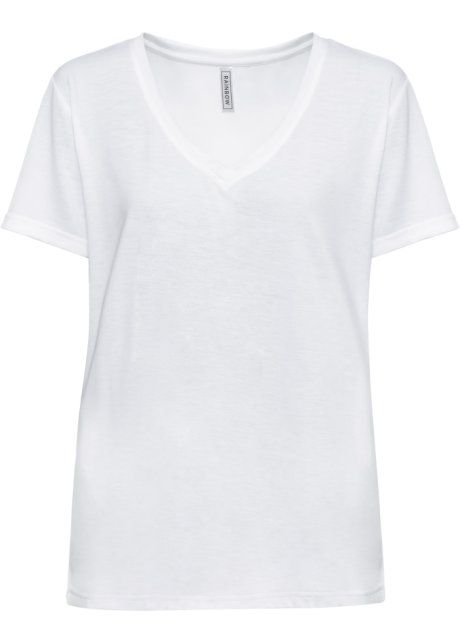 Shirt mit V-Ausschnitt in weiß von vorne - RAINBOW