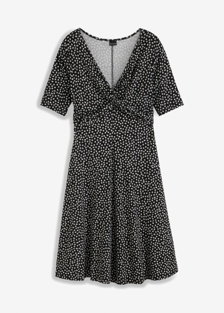 Bedrucktes Jersey-Kleid mit Drapierung in schwarz von vorne - BODYFLIRT