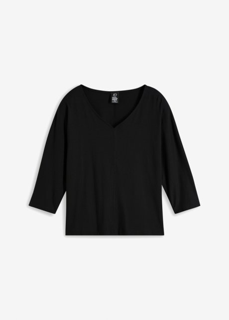 Shirt aus Bio-Baumwolle, 3/4 Arm in schwarz von vorne - bpc bonprix collection